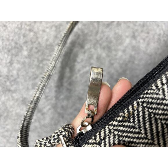 Kate Spade New York Herringbone Shoulder Bag Small Black White Tweed Purse - Picture 8 of 12